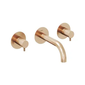 Смеситель для умывальника Ravak X070350 на 3 отверстия, настенный, розовое золото