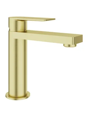 Смеситель для раковины Aqueduto GEO0250 однозахватный, низкий излив 118мм, золото шлиф