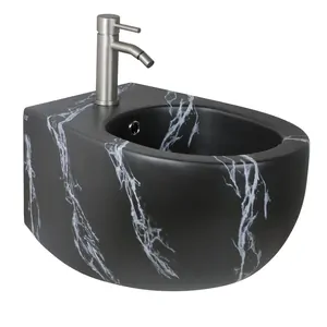 Биде подвесное AeT Italia 365x310x530 отв.под смеситель,черный мат,эффект мрам S556T1R1V1483