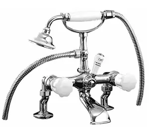 Смеситель на борт ванны Devon&Devon MR333/BCR с ручной лейкой и шлангом, хром/белый