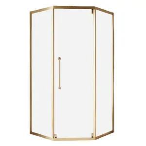 Душевой уголок CEZARES (1000х1000х2000) -304-P-1-100-C-BORO стекло прозрач/брашир. золото