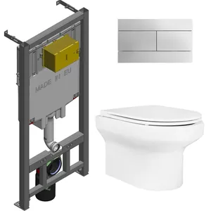 Инсталляция Jacob Delafon E29025 кнопка хром +унитаз без ободка, сид.тонкое микр. E21742RU-00