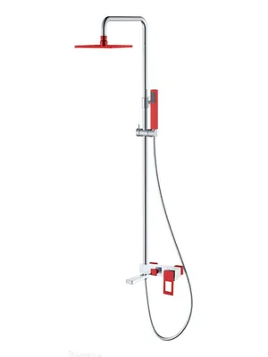 Душевой комплект Boheme 148-CRR настенный, однозахватный, верхний/ручной душ, хром+красный