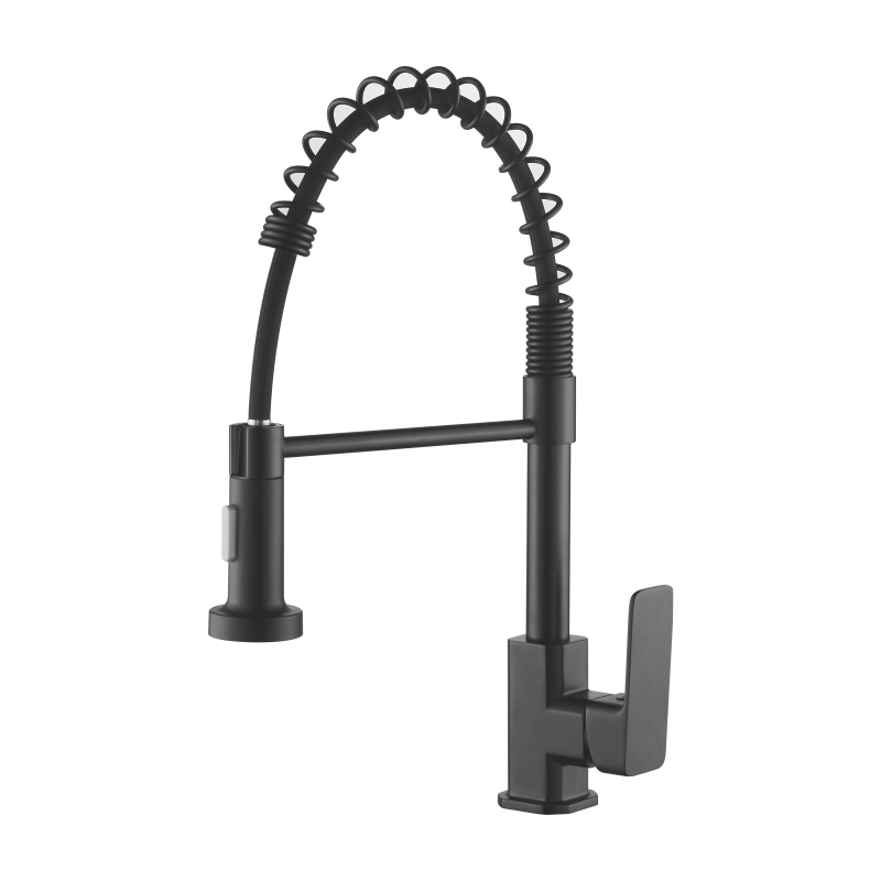 Смеситель Ledeme Н80В для кухни, с гибким изливом и душем, однозахватный, черный матовый L4080B