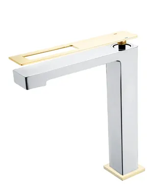 Смеситель Boheme 142-CRG для раковины, на 1 отверстие, однозахватный, хром+золото