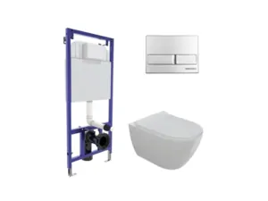 BERGES комплект инсталляции с клавишей смыва L3 хром глянец, унитаз MASCON Rimless 4в1 043216