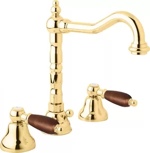 Смеситель CEZARES BLS2-03/24-Nc для раковины на 3 отверстия, донный клапан, золото/ручки орех