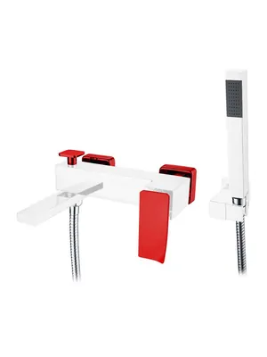 Смеситель Boheme 143-CRR.2 для ванны/душа, настенный, однозахв, с ручным душем, хром+красный