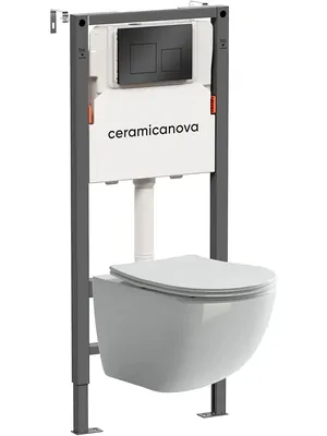 Комплект Подвесной унитаз Forma Rimless+Система инсталляции , кнопка Square, черный матовый CN3009_121002MB