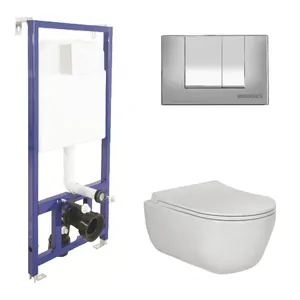 BERGES комплект инсталляции с клавишей смыва S3 хром глянцевой, унитаз EGO Rimless 4в1 047243