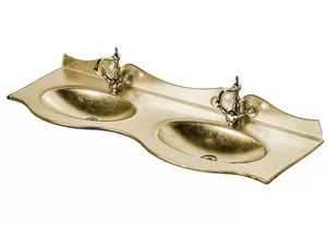 Раковина для тумбы Caprigo 140 двойная (1350x460x150) стеклян.с бортиком, золото OW15-11017-G