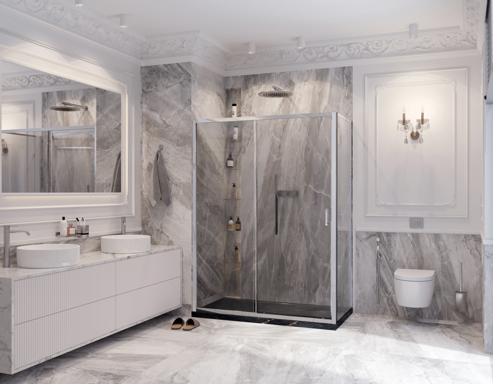 Душевое ограждение Ambassador Forsa 17021118AX-70AX (120x70х200) прямоугольник,хром,стекло прозрачное,раздвижная,2 места