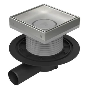 Душевой трап Paini с решеткой под плитку, 150х150 мм, хром гл., горизонт. выпуск D50, C1381A