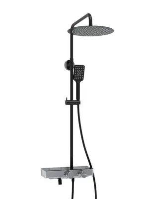 Душевая система WasserKRAFT A114.160.130.CB Thermo термостат, верхний/ручной душ, черный мат./хром