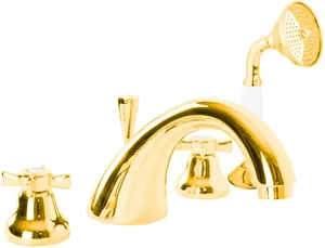 Смеситель CEZARES -BVD-03/24 на борт ванны, 4 отверстия, ручной душ, золото 24 карат