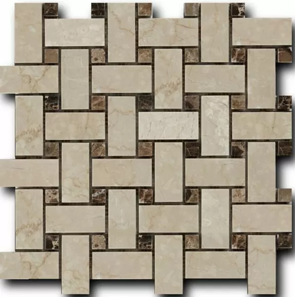 Basket Weave Botticino Fiorito + Dark Imperador  30.5X30.5 глянцевая