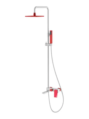 Душевой комплект Boheme 148-WR.2 настенный, однозахватный, верхний/ручной душ, белый+красный