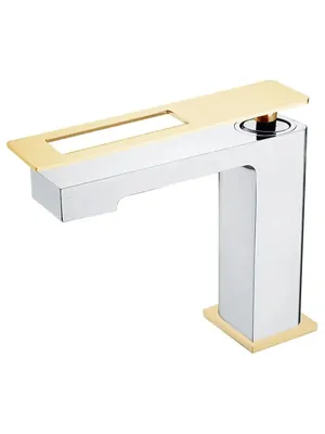 Смеситель Boheme 141-CRG для раковины, на 1 отверстие, однозахватный, хром+золото