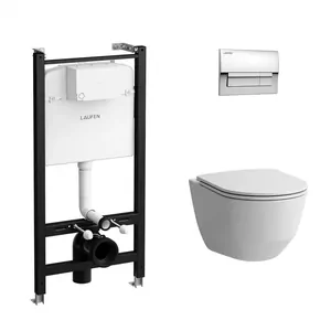 Комплект LAUFEN Унитаз безободковый + инсталляция, кнопка хром+ сиденье тонкое Z.RU93.0.761.5