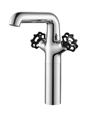 Смеситель Zeegres 19094001 для раковины, двухзахватный, высокий излив, черные ручки (19094001+95701012*2)