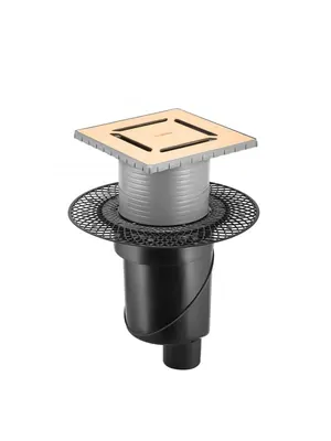 Трап душевой BERGES Norma 150х150, золот. гл., верт. выпуск S-сифон D50/105мм Н30/80мм, 092059