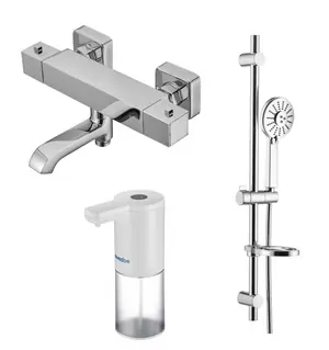 Смеситель для ванны Swedbe 9062 термостат+Душ.комплект Calypso 5083 3 реж.+Сенс.дозатор 0102