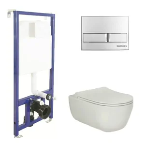 BERGES комплект инсталляции с клавишей смыва L3 хром глянец, унитаз EGO XL Rimless 4в1 043203