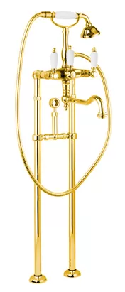 Смеситель CEZARES VDPS2-03/24-Bi для ванны, напольный, ручной душ, золото/ручки белые