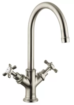 Смеситель Axor 16502820 для умывальника двухзахватный с донным клапаном, шлиф.никель