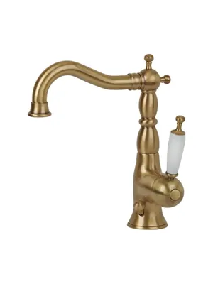 Смеситель для раковины Migliore однозахватный, ручка белая, бронза 19094