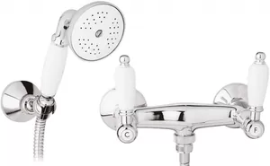Смеситель CEZARES D-01-Bi для душа, шланг 150см, лейка, держатель, хром/ручки белые