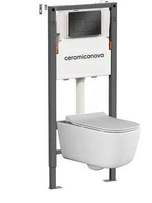 Комплект Подвесной унитаз New day Rimless+Система инсталляции , кнопка Square, черный матовый CN3005_121002MB