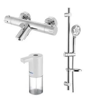 Смеситель для ванны Swedbe 9061 термостат+Душ.комплект Calypso 5078 6 реж.+Сенс.дозатор 0102