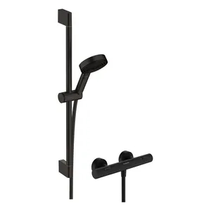 Душевая система Hansgrohe ручной душ,термостат,штанга 650 мм,черный матовый 24262670