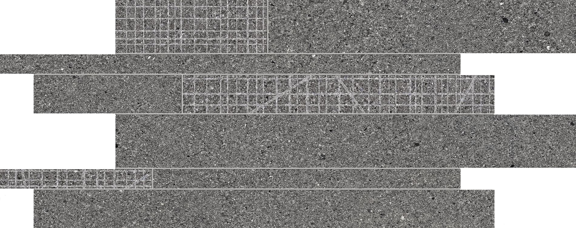 мозаика Grain Stone Listelli Sfalsati Fine Rough Grain Dark Naturale 30x60
