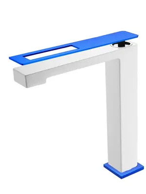 Смеситель Boheme 142-WUW для раковины, на 1 отверстие, однозахватный, белый+синий