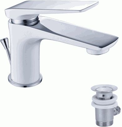 Смеситель для раковины Lemark LM5906CW однозахватный, донный клапан Click/Clack, хром/белый