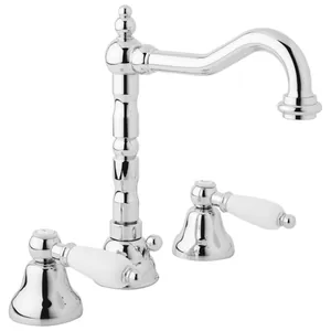 Смеситель CEZARES BLS2-01-Bi для раковины на 3 отверстия, донный клапан, хром/ручки белые