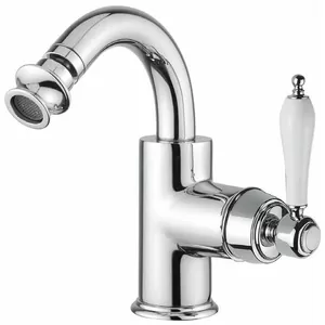 Смеситель CEZARES -BS2-01-Bi для биде, донный клапан, однозахватный, хром/ручка белая