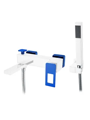 Смеситель Boheme 143-CRBlue для ванны/душа, настенный, однозахв, с ручным душем, хром+синий
