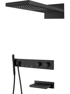 Душевая система Boheme 133-2-B встраиваемая, термостат, излив, верхний/ручной душ, черный