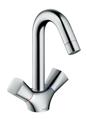Смеситель Hansgrohe 71221 для умывальника двухзахватный, без дон.клапана, поворот. излив 145мм