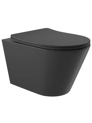 Унитаз подвесной Aqueduto 360х525х320, безободковый, сиденье с микролифтом, черный мат. CON0140