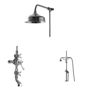 Душевая система Devon&Devon COMPOSITION C термостат,верхний и ручной душ, короткий излив, белый/хром