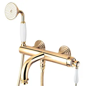 Смеситель CEZARES -VDM-03/24-Bi для ванны/душа однозахват., ручной душ, золото/ручка белая