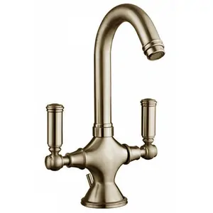 Смеситель для раковины Bossini Z001301.094 двухзахватный, донный клапан, никель шлифованный