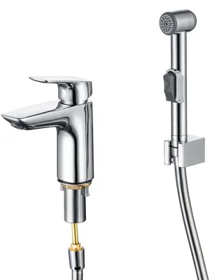 Смеситель для раковины Aquatek AQ1012CR с гиг. душем, однозахватный, низкий излив 97мм, хром