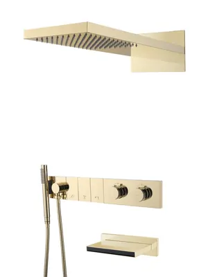 Душевая система Boheme 133-2-G встраиваемая, термостат, излив, верхний/ручной душ, золото