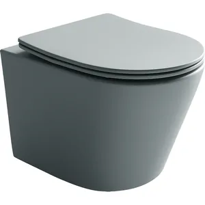 Унитаз подвесной Ceramicanova 490х365х360 безободковый, сиденье м/л, антрацит CN6000MH