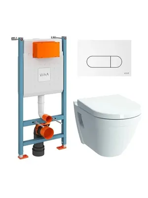 Комплект:Инсталляция Vitra+Унитаз Vitra +сиденье+клавиша смыва в белом цвете 9003B003-7203